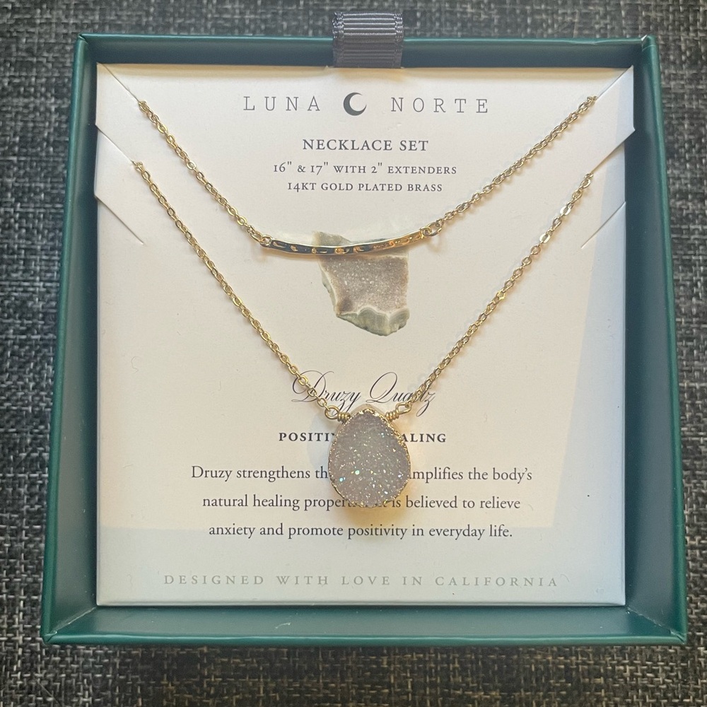 NIB Luna Norte double strand gold & quartz necklace